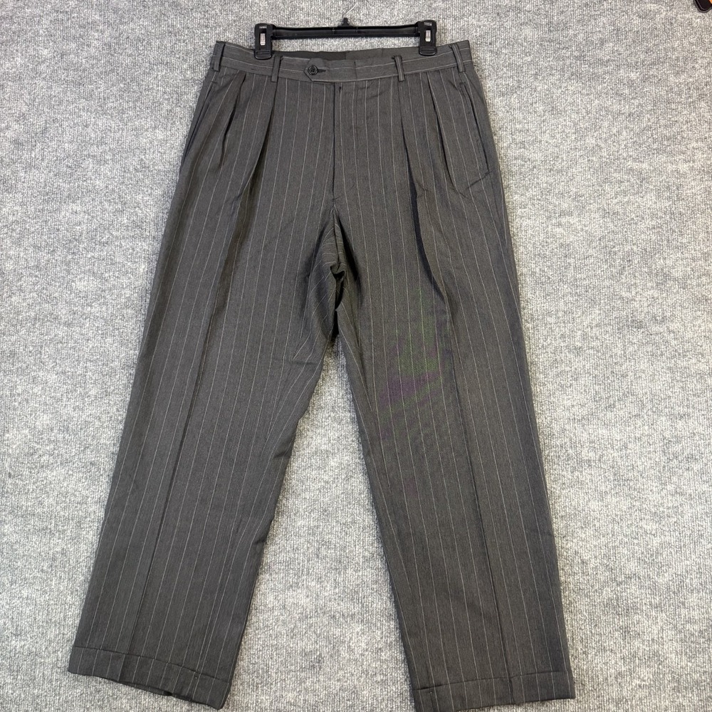 Vintage Harold Powell Dress Pants Men 34x29 Gray Pinstripe Wool Pleated USA Made